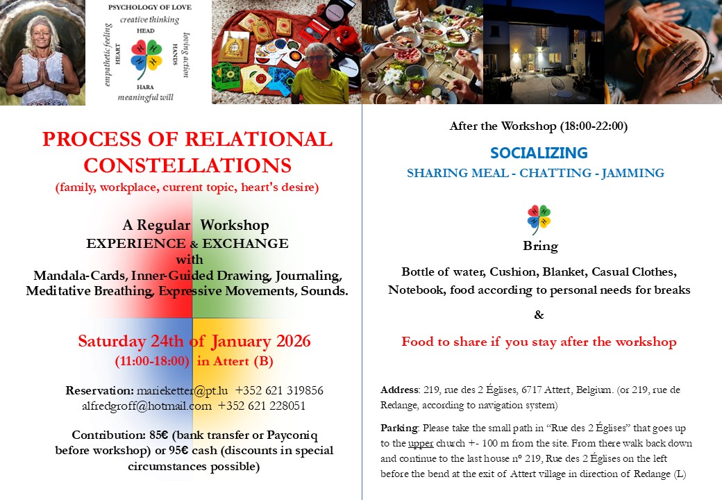 PROCESS OF RELATIONAL CONSTELLATIONS (family, workplace, current topic, heart's desire)